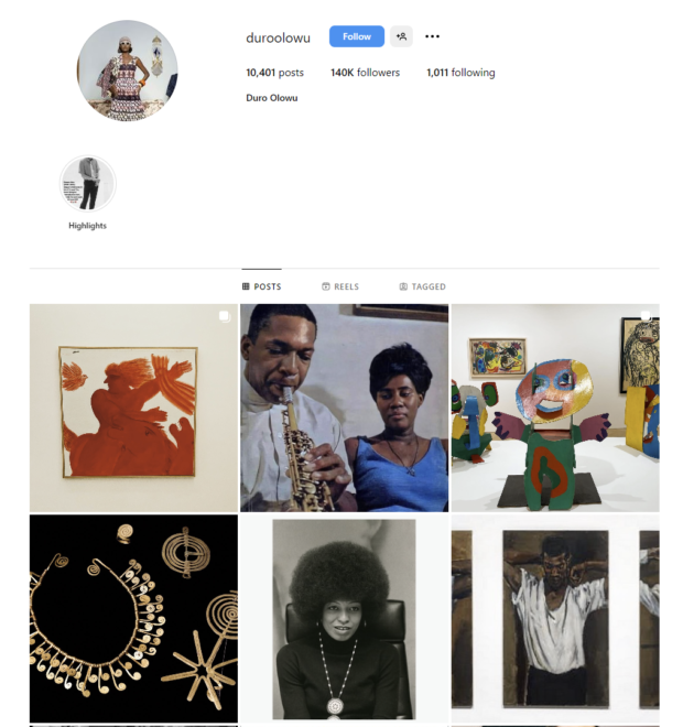A screen cap of Deola Olowu's Instagram profile.
