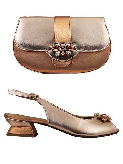 EDS1277 - Leather  Peach Enzo di Roma Shoe & Bag