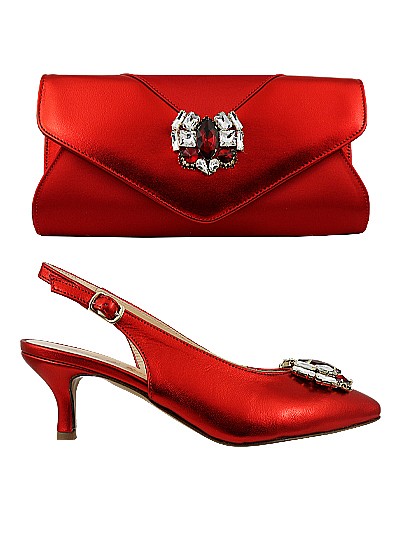 EDS1314 - Leather Red Enzo di Roma  Closed Toe Shoe & Bag