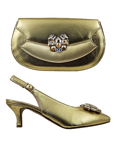 EDS1315 - Leather Gold Enzo di Roma  Closed  Toe  Shoe & Bag