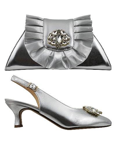 EDS1356 - Leather Silver Enzo di Roma Shoe & Bag