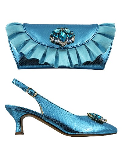 EDS1361 - Leather Sea Blue Enzo di Roma Shoe & Bag