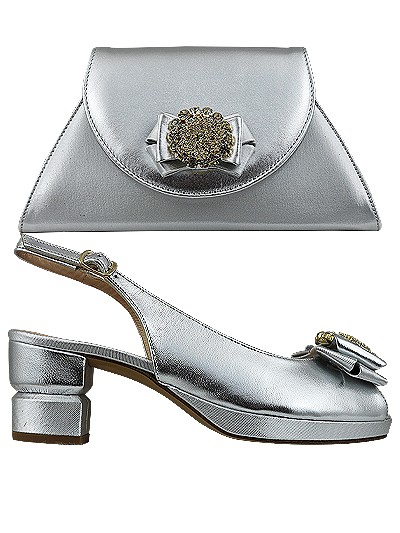 EDS1367 - Leather Silver Enzo di Roma Shoe & Bag
