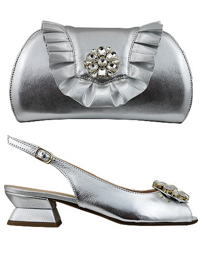 EDS1373 - Leather Silver Enzo di Roma Shoe & Bag