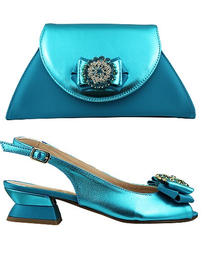 EDS1375 - Leather Turquoise Enzo di Roma Shoe & Bag