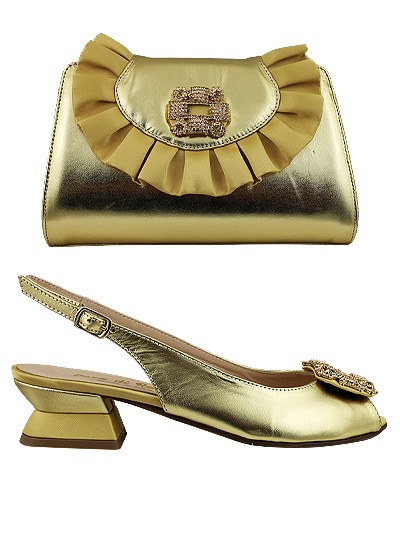 EDS1376 - Leather Gold Enzo di Roma Shoe & Bag