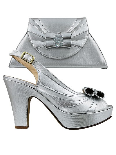 EDS1387 - Leather Silver Enzo di Roma Shoe & Bag 