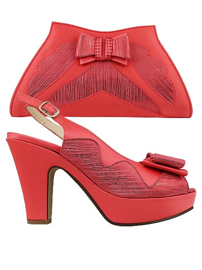 EDS1396 - Leather Coral Enzo di Roma Shoe & Bag