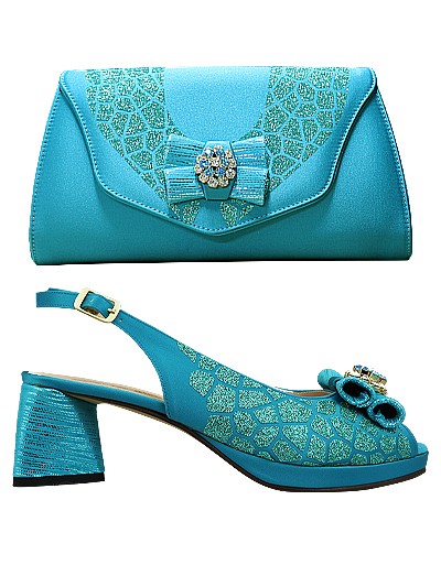 EDS1416 - Stamped Leather Teal Enzo di Roma Shoe & Bag