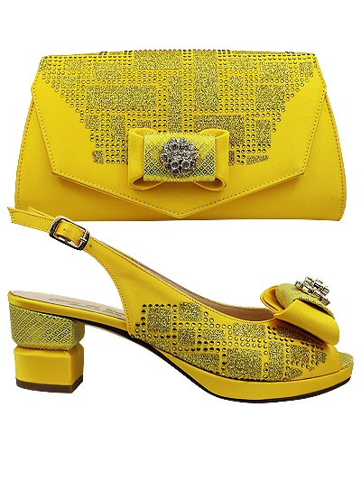 EDS1425 - Stamped Leather Yellow Enzo di Roma Shoe & Bag