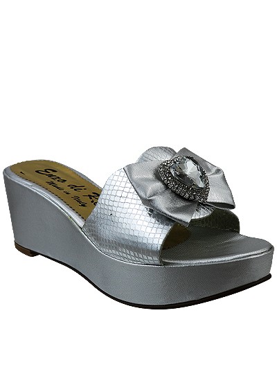 EDS1435 - Leather Silver Enzo di Roma Wedge Slippers
