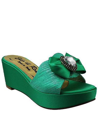 EDS1436 - Leather Green Enzo di Roma Wedge Slippers