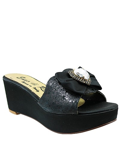 EDS1438 - Leather Black Enzo di Roma Wedge Slippers