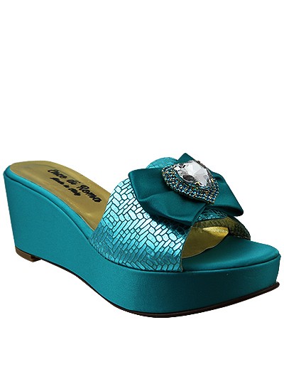 EDS1441 - Leather Teal Enzo di Roma Wedge Slippers