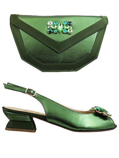 EDS1446 - Leather Green Enzo di Roma Shoe & Bag