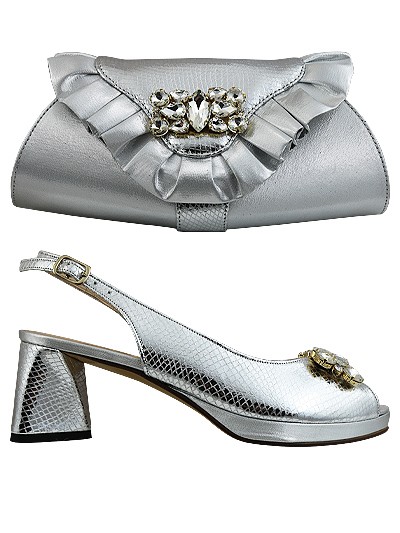 EDS1449 - Leather Silver Enzo di Roma Shoe & Bag