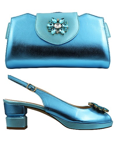 EDS1457 - Leather Sea Blue Enzo di Roma Shoe & Bag