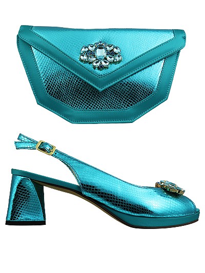EDS1459 - Leather Turquoise Enzo di Roma Shoe & Bag