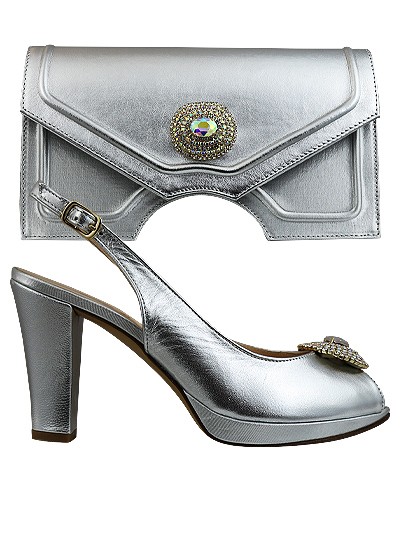 EDS1467 - Leather Silver Enzo di Roma Shoe & Bag
