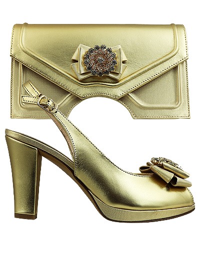EDS1473 - Leather Gold Enzo di Roma Shoe & Bag