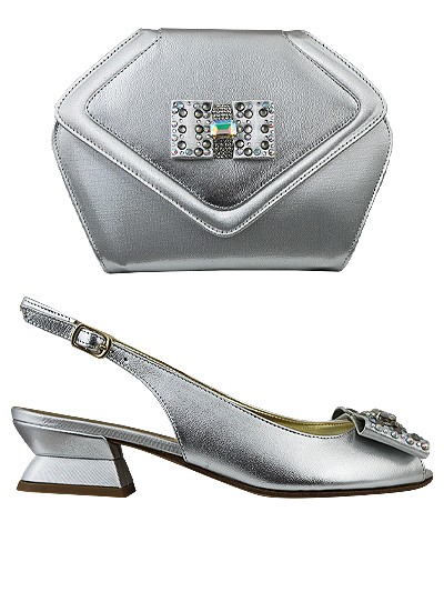 EDS1490 - Leather Silver Enzo di Roma Shoe & Bag