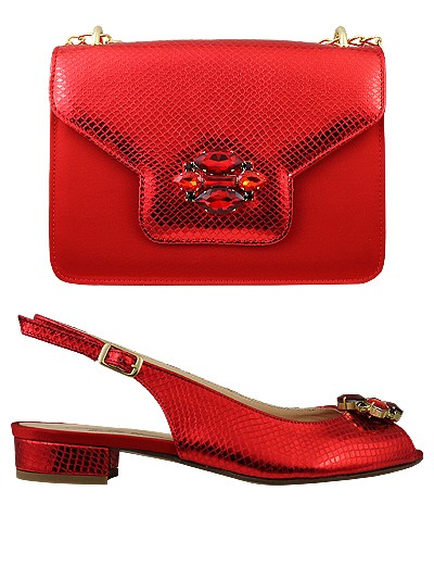 EDS1515 - Leather Red Enzo di Roma Shoe & Bag