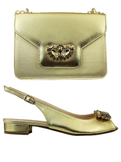 EDS1521 - Leather Gold Enzo di Roma Shoe & Bag