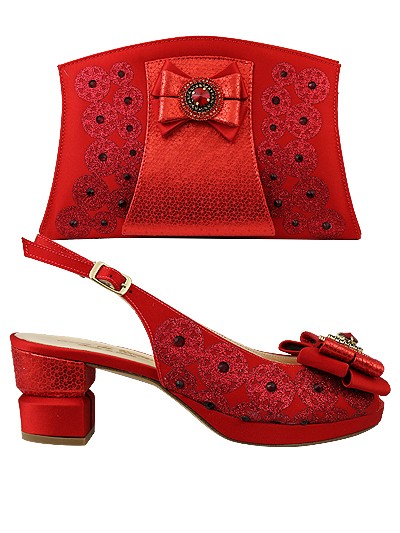 EDS1533 - Leather Red Enzo di Roma Shoe & Bag