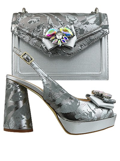 MTB258  - Silver Leather Marta Fabi Shoes & Bag