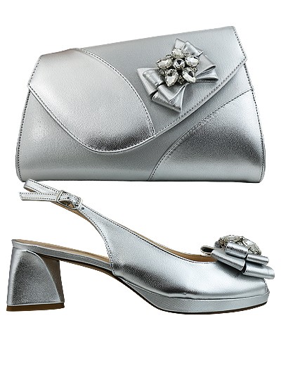 EDS1551 - Leather Silver Enzo di Roma Shoe & Bag