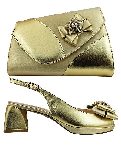 EDS1557 - Leather Gold Enzo di Roma Shoe & Bag