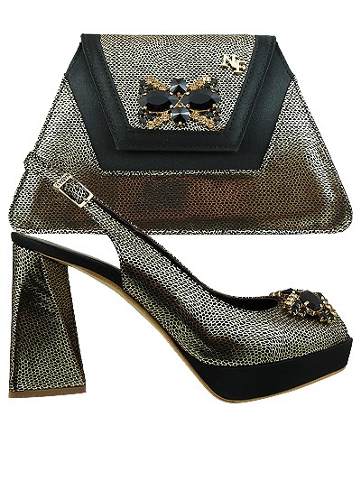 NFI430 -Black and Gold  Leather Nadia Ferri Shoes & Bag