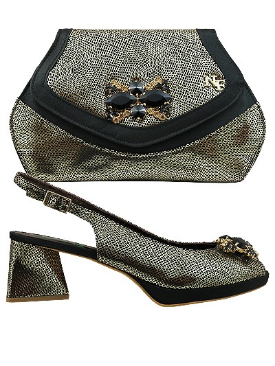 NFI456 - Gold & Black Leather  Nadia Ferri Shoes & Bag