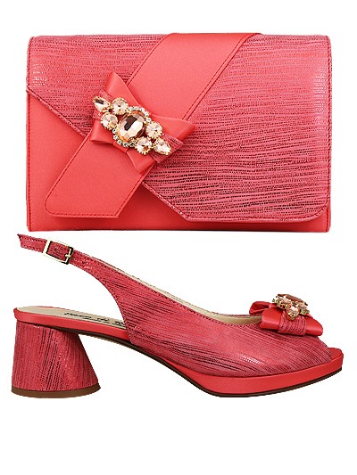 EDS1586 - Leather Coral Enzo di Roma Shoe & Bag