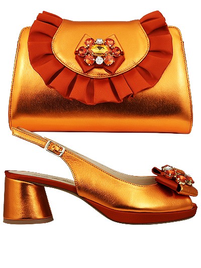 EDS1591 - Leather Orange Enzo di Roma Shoe & Bag