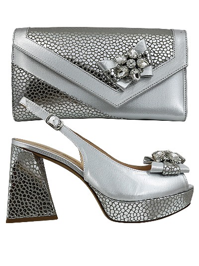 EDS1592 - Leather Silver Enzo di Roma Shoe & Bag