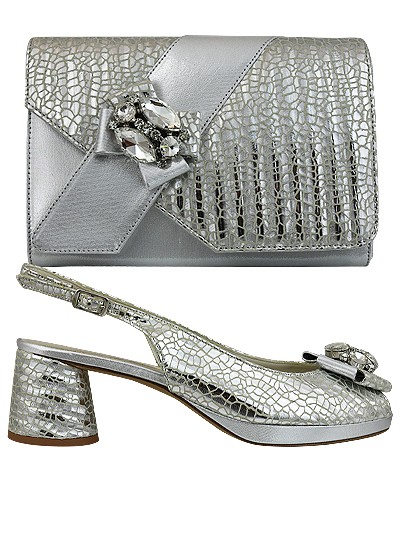 EDS1614 - Silver Leather Enzo di Roma Shoe & Bag