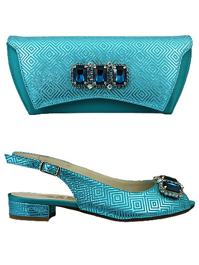 EDS1648 -Leather Teal Enzo di Roma Shoe & Bag