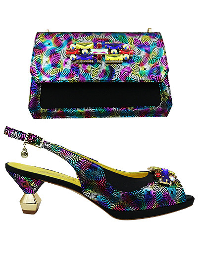 MTB441 - Black Multicoloured Leather Marta Fabi Shoes & Bag