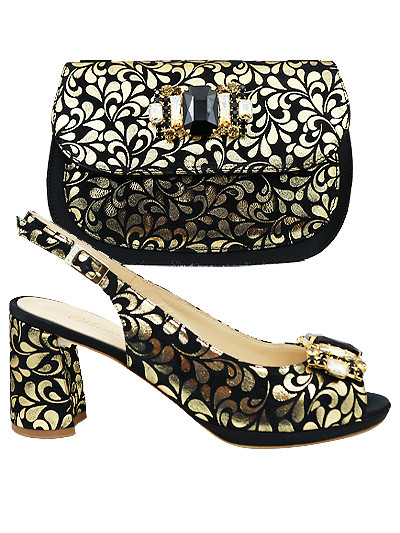 MTB461 - Black & Gold Leather Marta Fabi Shoes & Bag