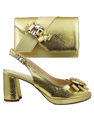 EDS1762 - Leather Gold Enzo di Roma Shoe & Bag