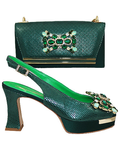 MTB465 - Bottle Green Leather Marta Fabi Shoes & Bag