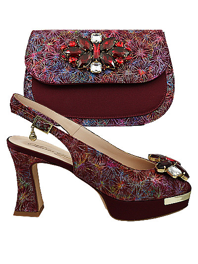 MTB484 - Wine Multicoloured Leather Marta Fabi Shoes & Bag