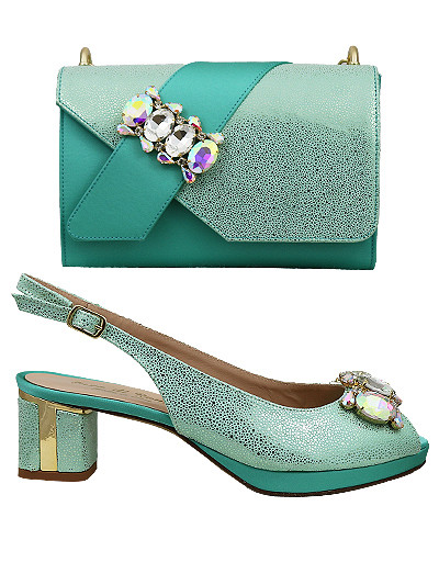 EDS1788 - Leather Aqua Enzo di Roma Shoe & Bag