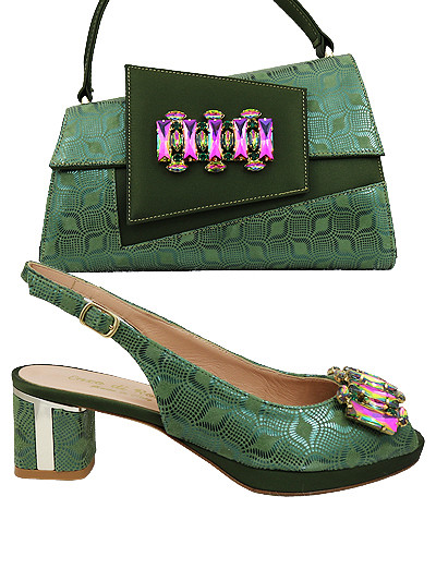 EDS1790 - Leather  Army Green Enzo di Roma Shoe & Bag