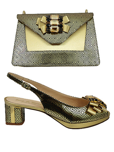 EDS1791 -Leather Gold Enzo di Roma Shoe & Bag