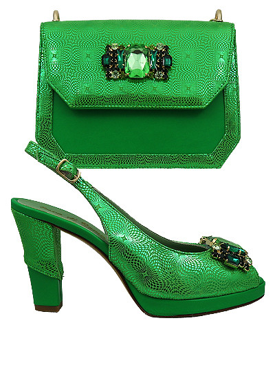 EDS1801 -Leather  Green Enzo di Roma Shoe & Bag