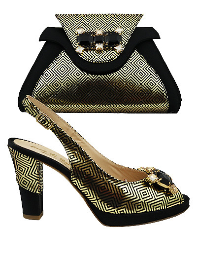 EDS1807 - Leather  Black & Gold Enzo di Roma Shoe & Bag