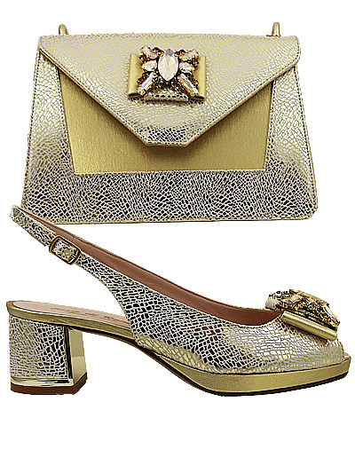 EDS1824 - Leather Gold Enzo di Roma Shoe & Bag