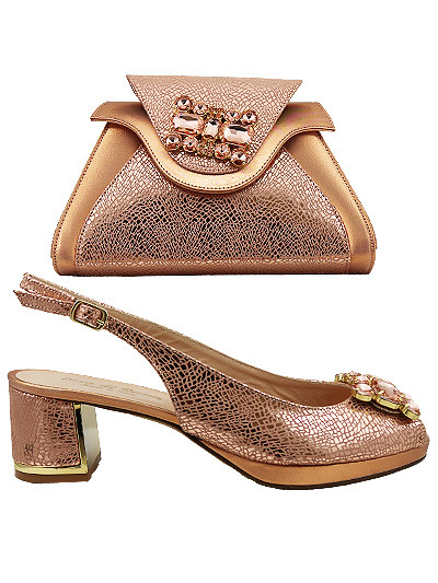EDS1826 - Leather Peach Enzo di Roma Shoe & Bag